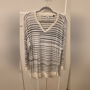 Cabi Black and White Striped V-Neck Top